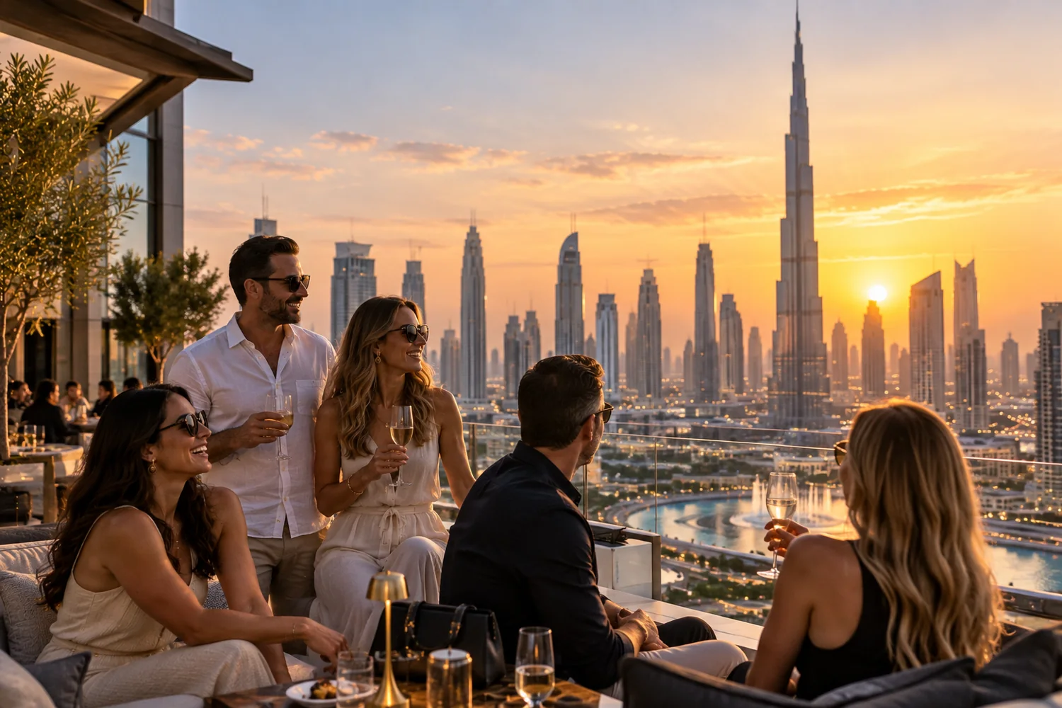 Grupo de pessoas em um rooftop em Dubai